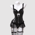 Kobine Women's Grunge Sheer Lace-up Cutout Sexy Lingerie Set