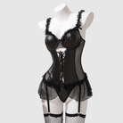 Kobine Women's Grunge Sheer Lace-up Cutout Sexy Lingerie Set
