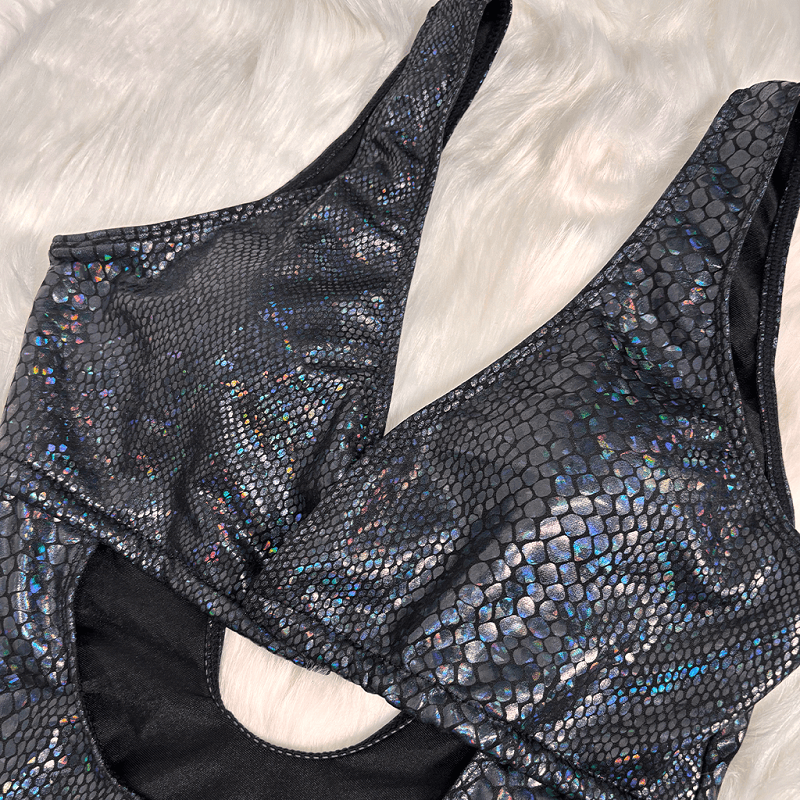 Kobine Women's Grunge Snakeskin Print Plunge V Cutout One-Piece Swimsuit