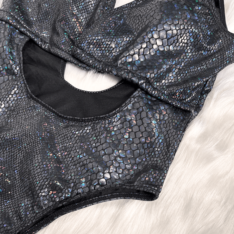 Kobine Women's Grunge Snakeskin Print Plunge V Cutout One-Piece Swimsuit