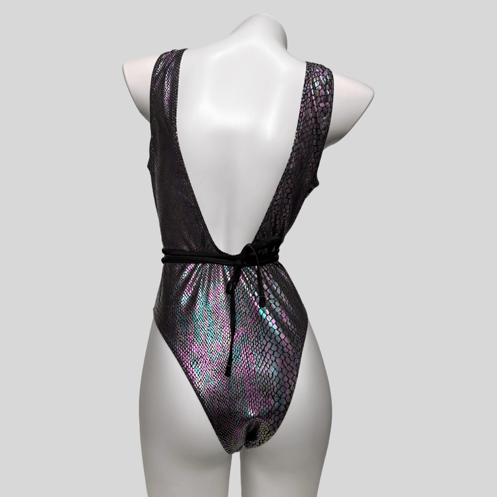 Kobine Women's Grunge Snakeskin Print Plunge V Cutout One-Piece Swimsuit