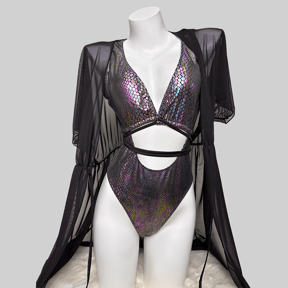 Kobine Women's Grunge Snakeskin Print Plunge V Cutout One-Piece Swimsuit