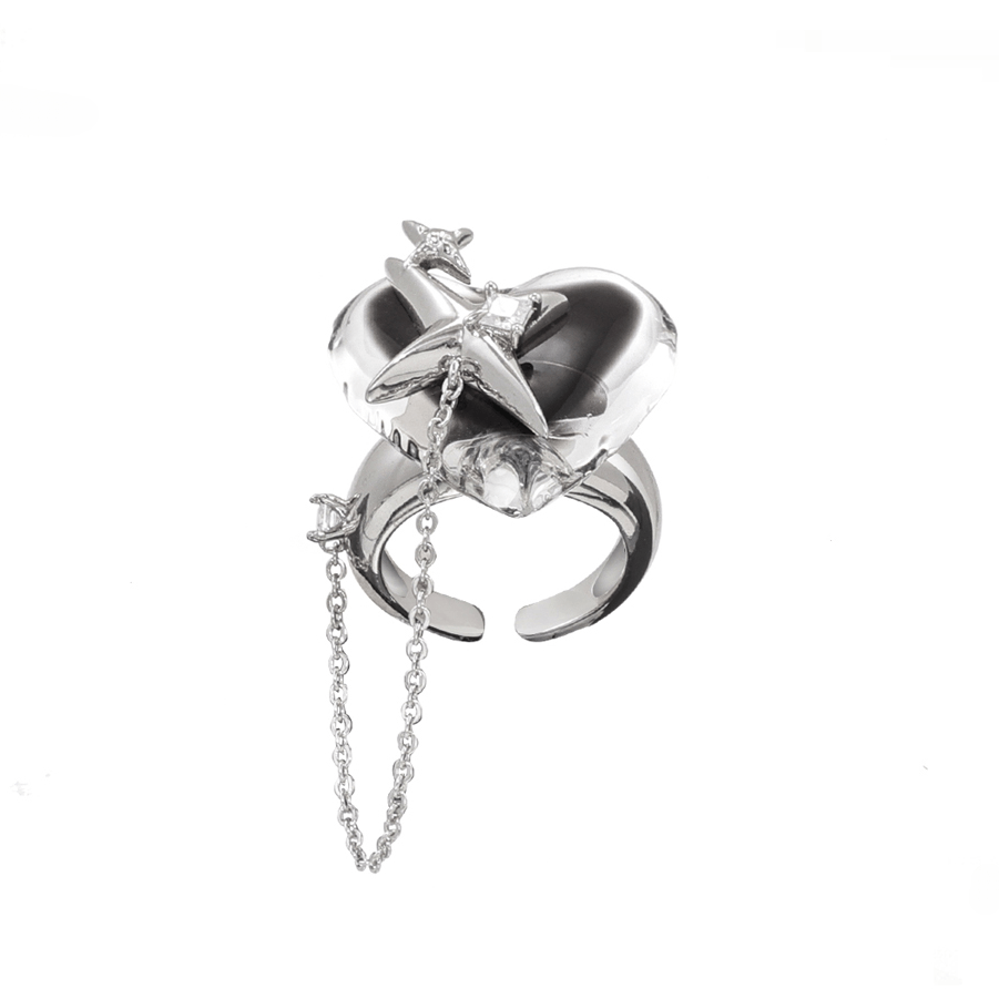 Kobine Women's Grunge Star Heart Chain Ring
