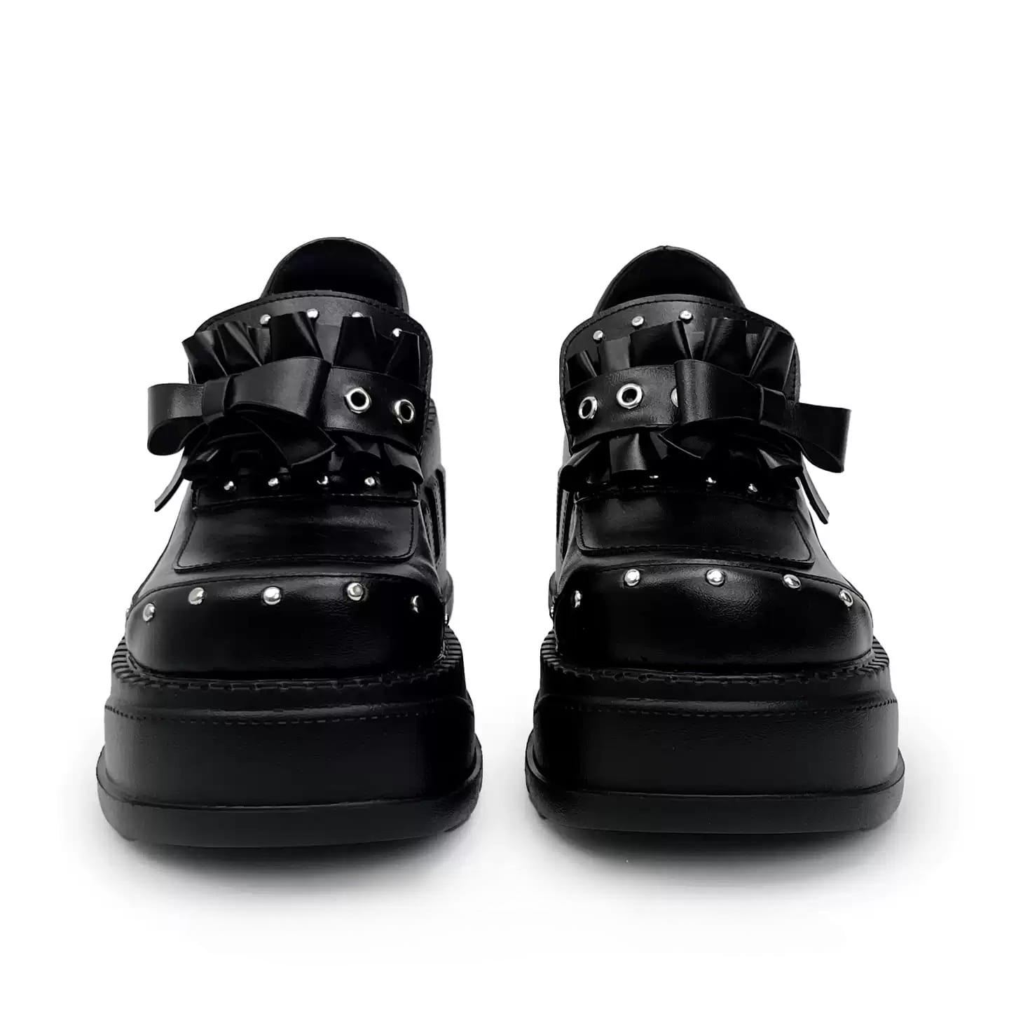 Kobine Women's Grunge Studded Eyelet‑Strap Bow Wedge Platform Shoes