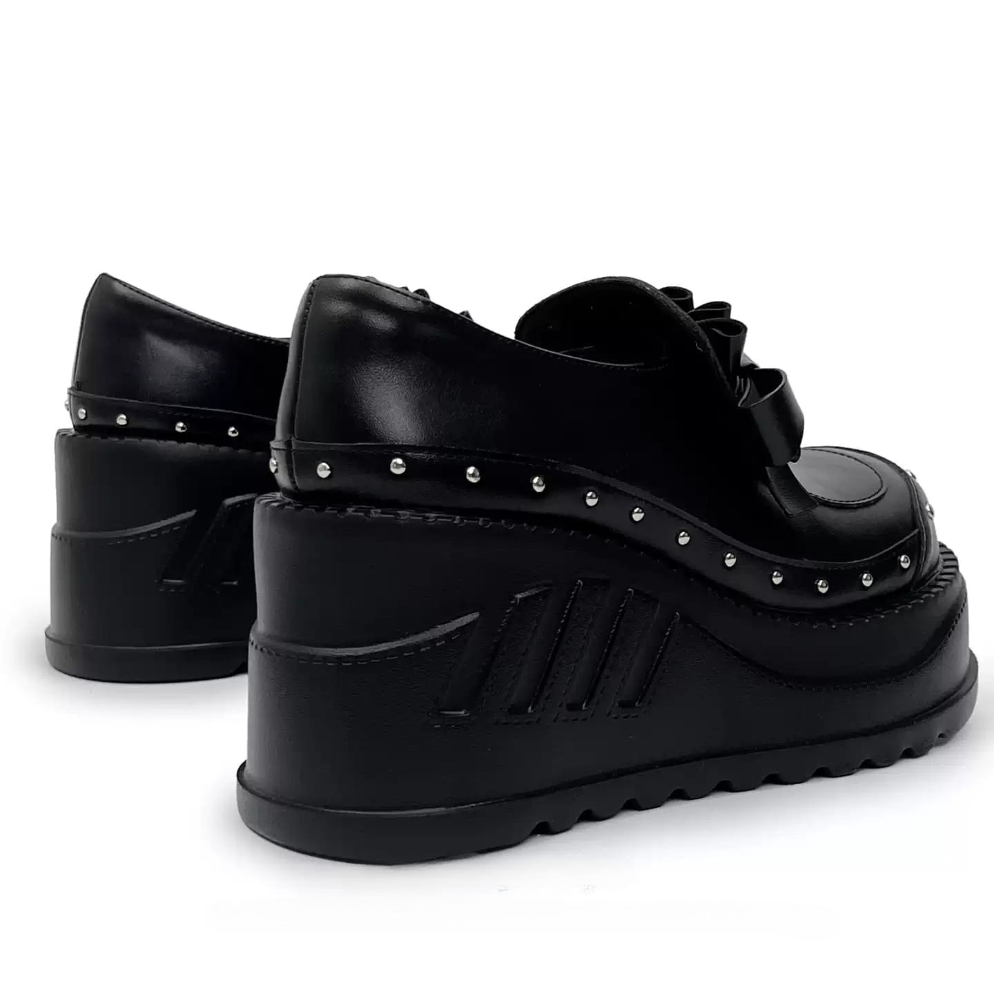 Kobine Women's Grunge Studded Eyelet‑Strap Bow Wedge Platform Shoes