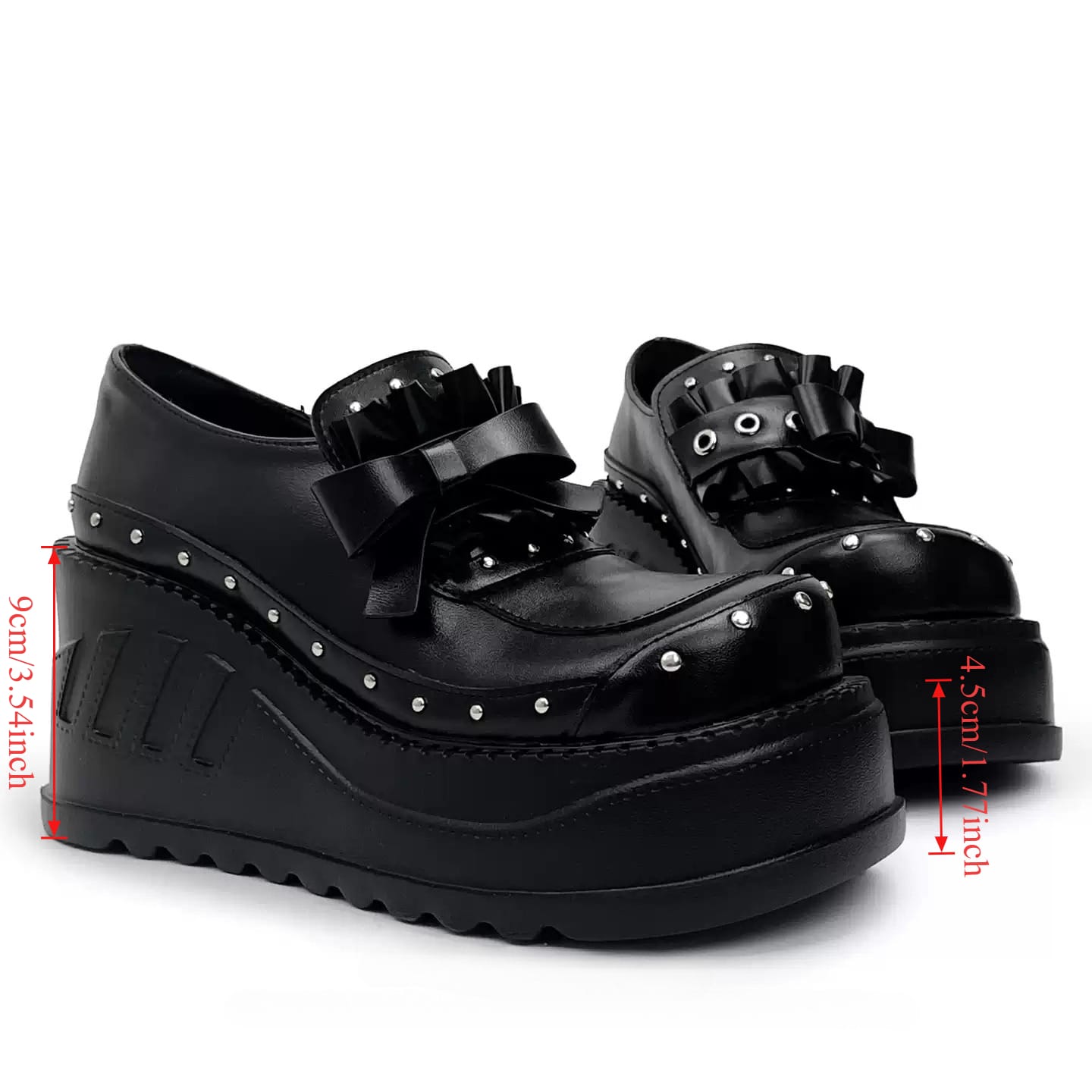 Kobine Women's Grunge Studded Eyelet‑Strap Bow Wedge Platform Shoes
