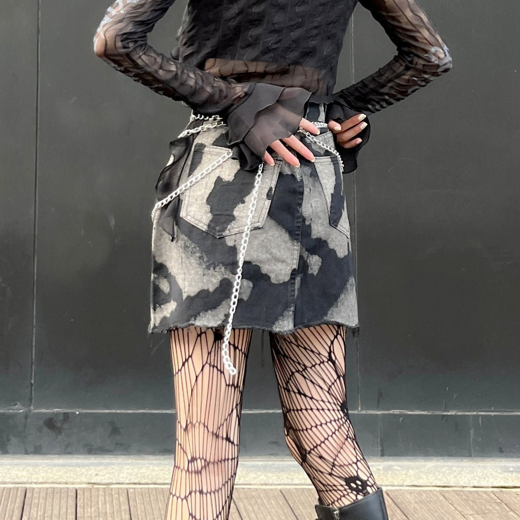 Kobine Women's Grunge Tie-dye Denim Short Skirt