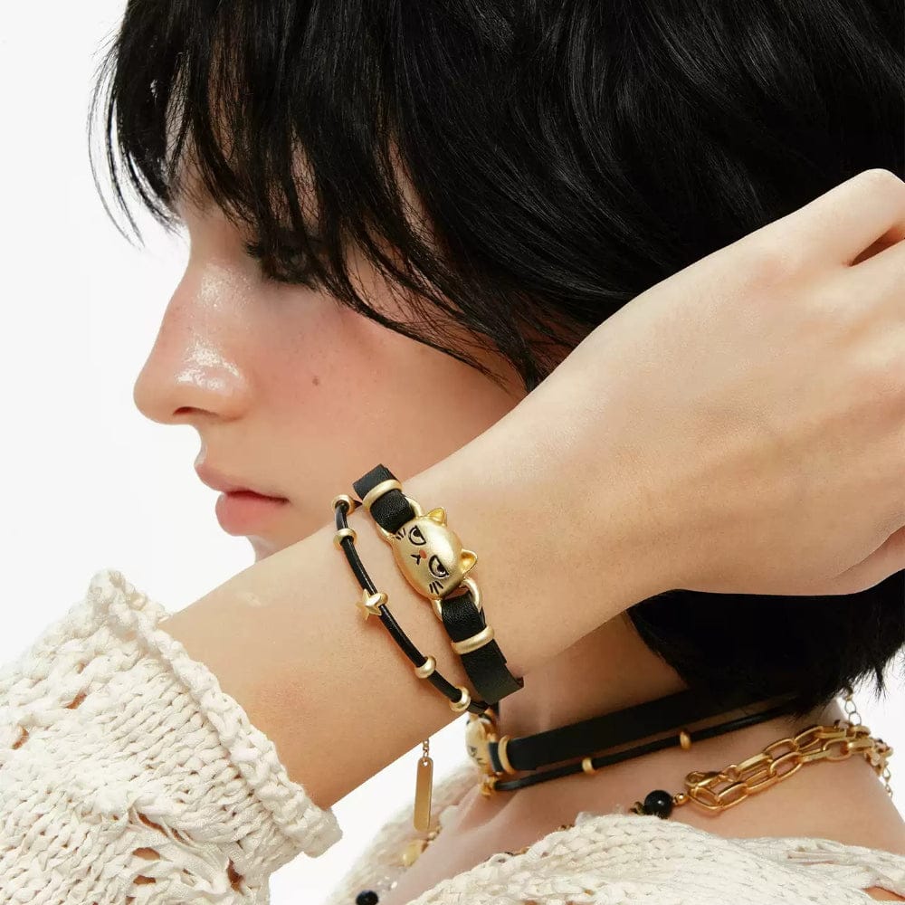 Kobine Women's Grunge Unhappy Cat Double-layered Bracelet