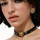 Kobine Women's Grunge Unhappy Cat Double-layered Choker