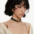 Kobine Women's Grunge Unhappy Cat Double-layered Choker