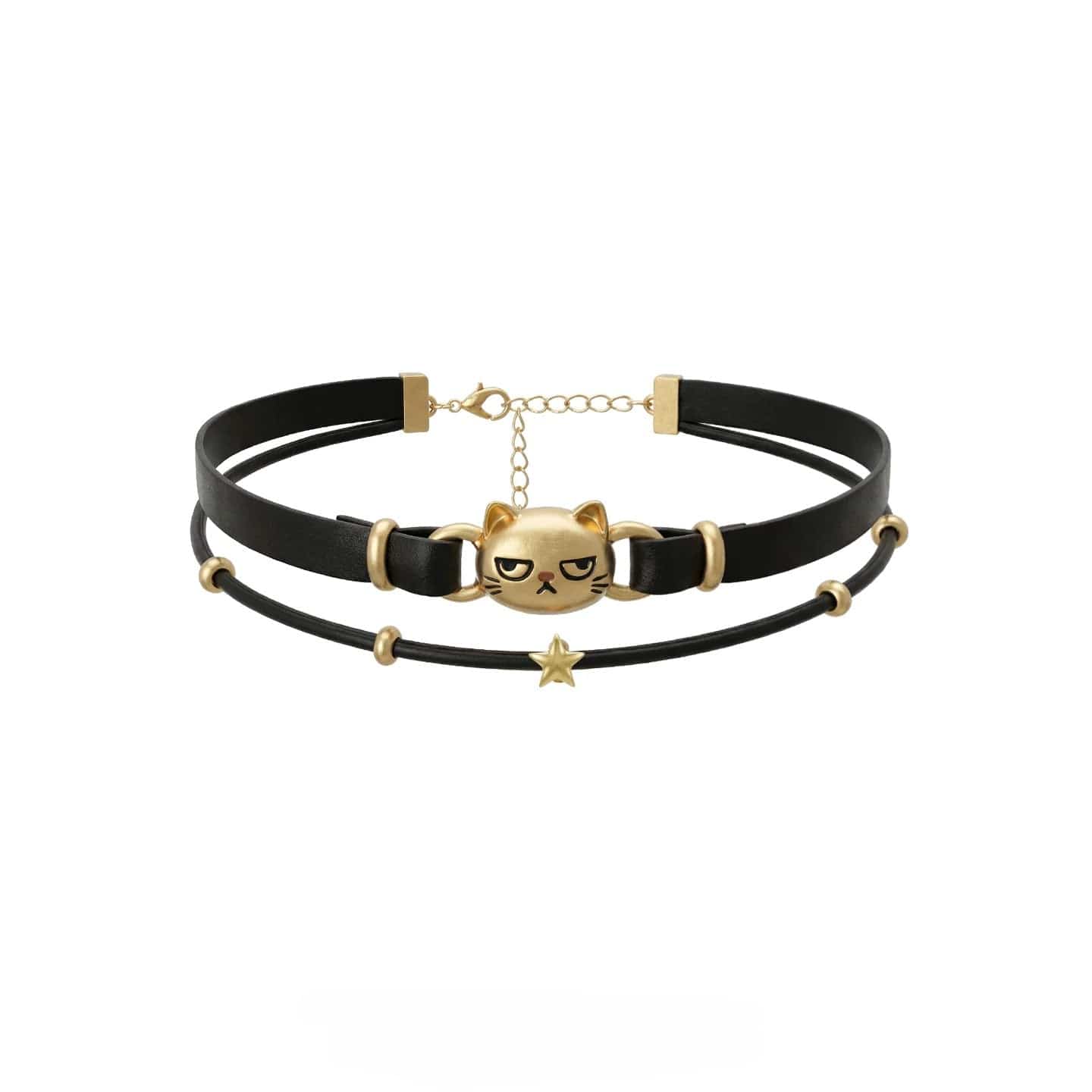 Kobine Women's Grunge Unhappy Cat Double-layered Choker