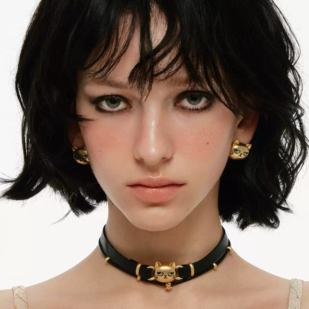 Kobine Women's Grunge Unhappy Cat Earrings