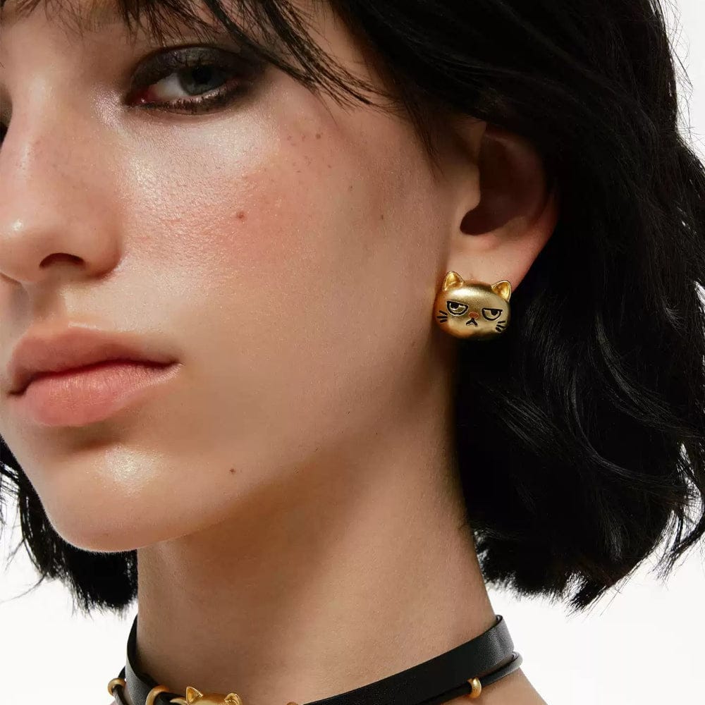 Kobine Women's Grunge Unhappy Cat Earrings
