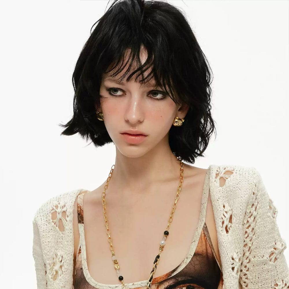 Kobine Women's Grunge Unhappy Cat Earrings