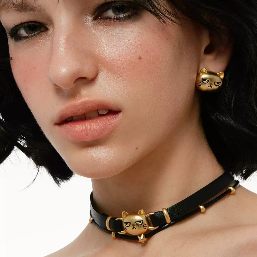 Kobine Women's Grunge Unhappy Cat Earrings