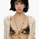 Kobine Women's Grunge Unhappy Cat Long Necklace
