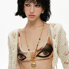 Kobine Women's Grunge Unhappy Cat Long Necklace