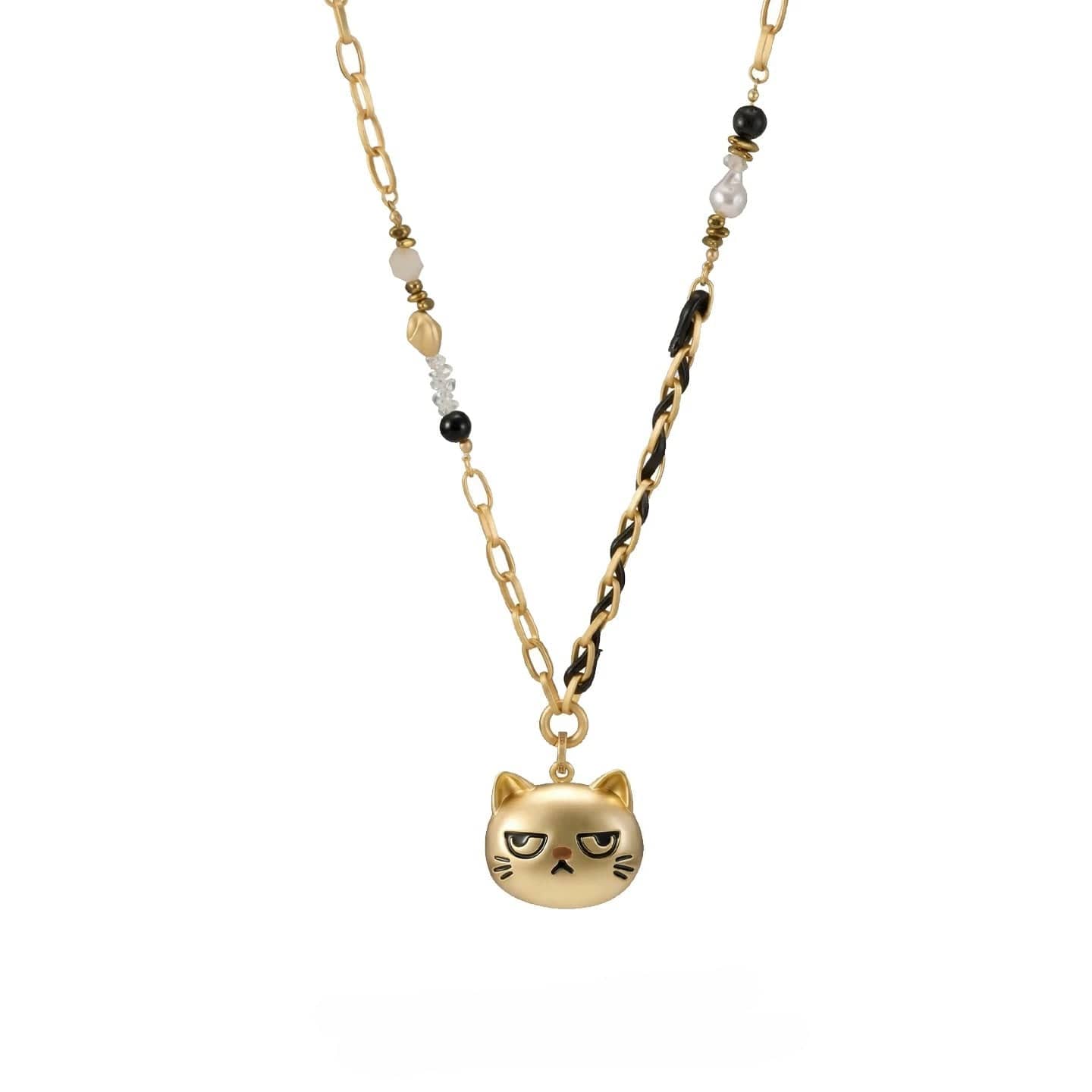 Kobine Women's Grunge Unhappy Cat Long Necklace