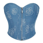 Kobine Women's Grunge Zipper Rose Denim Overbust Corset