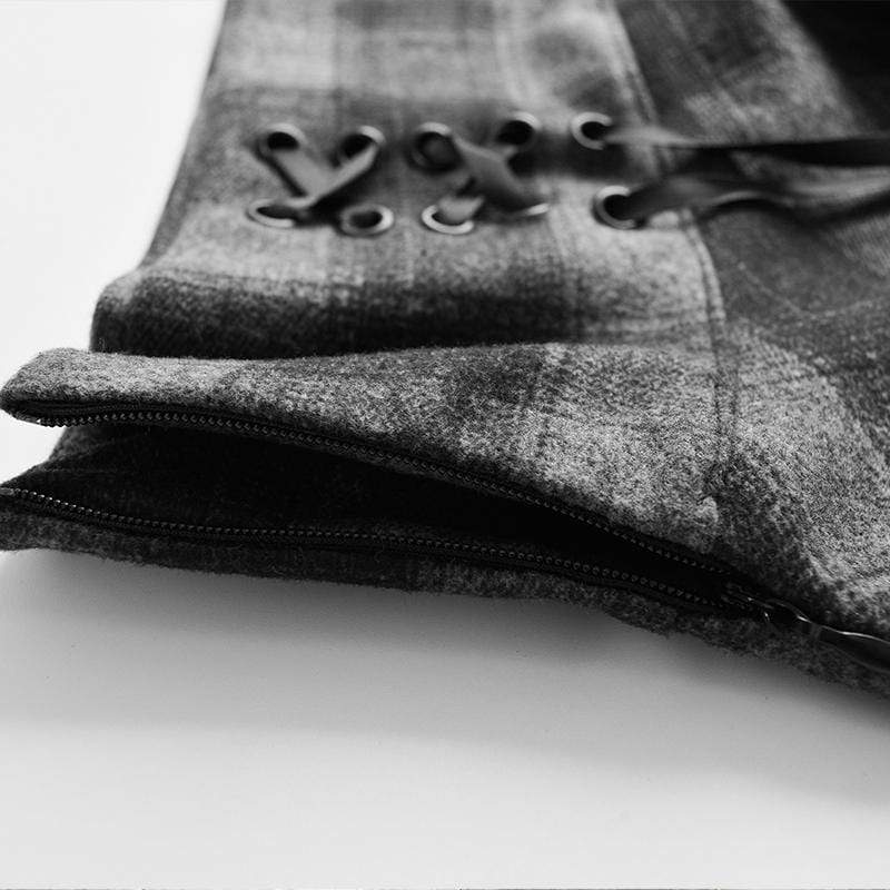 Kobine Women's High-waisted Lace-up Plaid Skirts