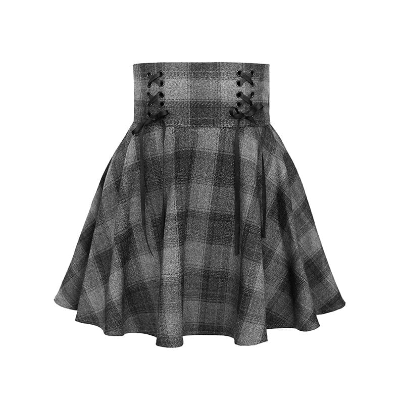 Kobine Women's High-waisted Lace-up Plaid Skirts