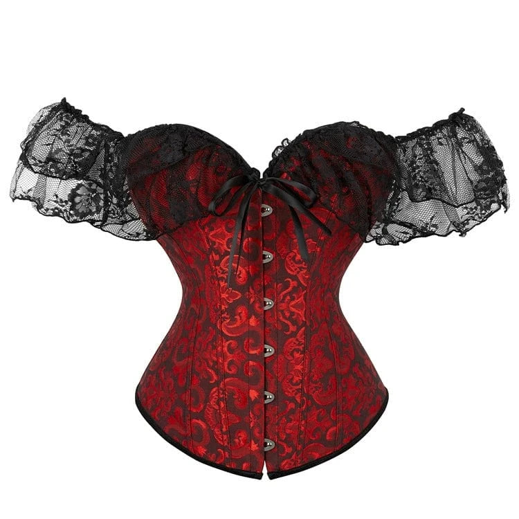 Kobine Women's Lace Sleeve Floral Overbust Corsets