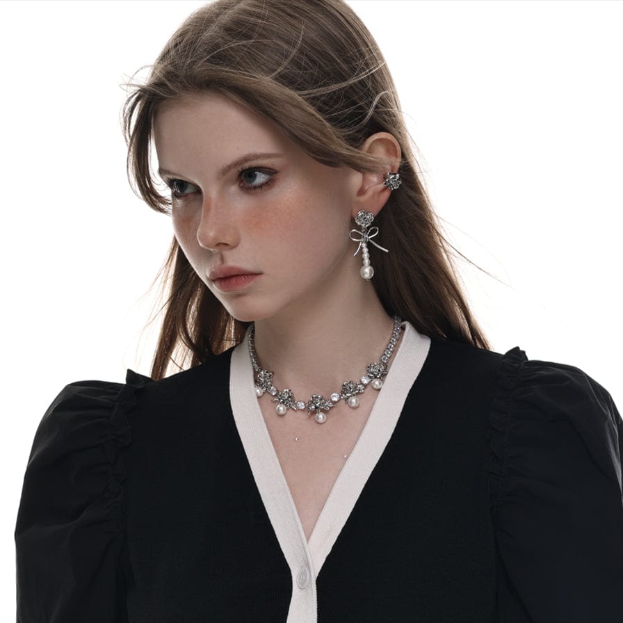 Kobine Women's Lolita Bowknot Rose Beaded Earrings