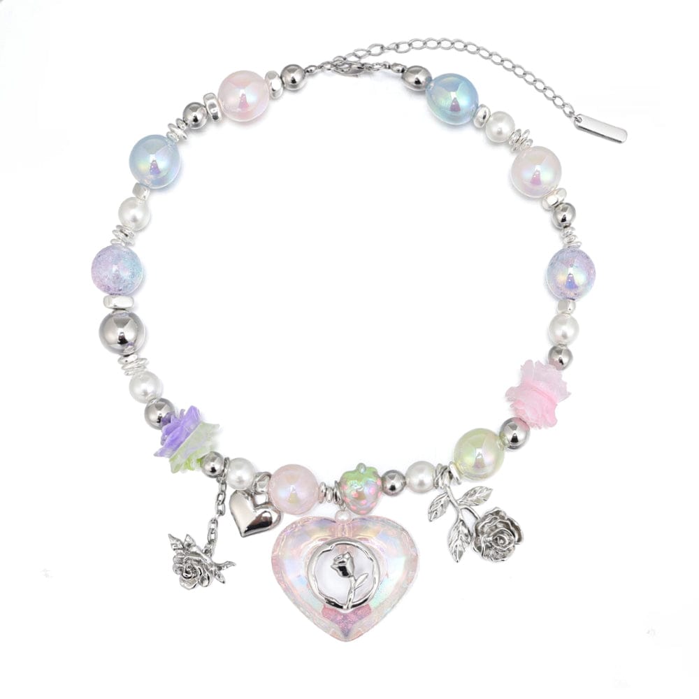 Kobine Women's Lolita Colorful Beaded Heart Necklace