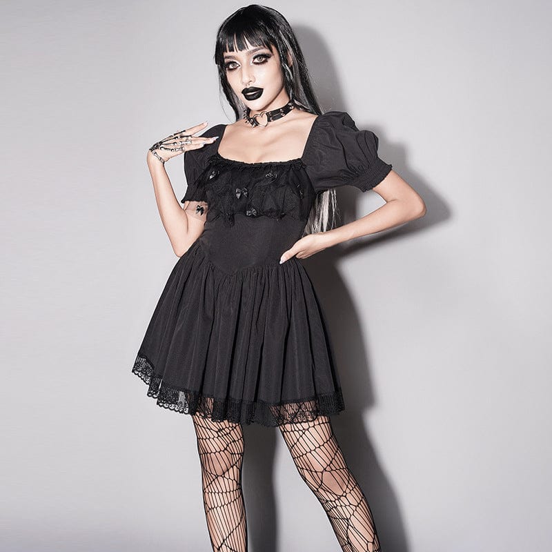 Kobine Women's Lolita Ruched Lace Hem Dress
