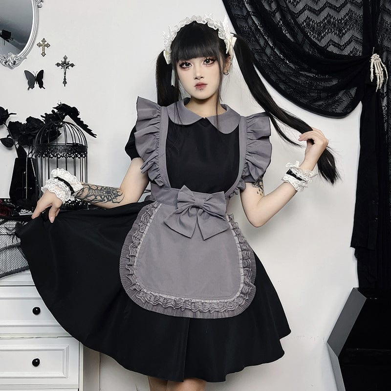 Kobine Women's Lolita Turn-down Collar Lacing-up Short Dress