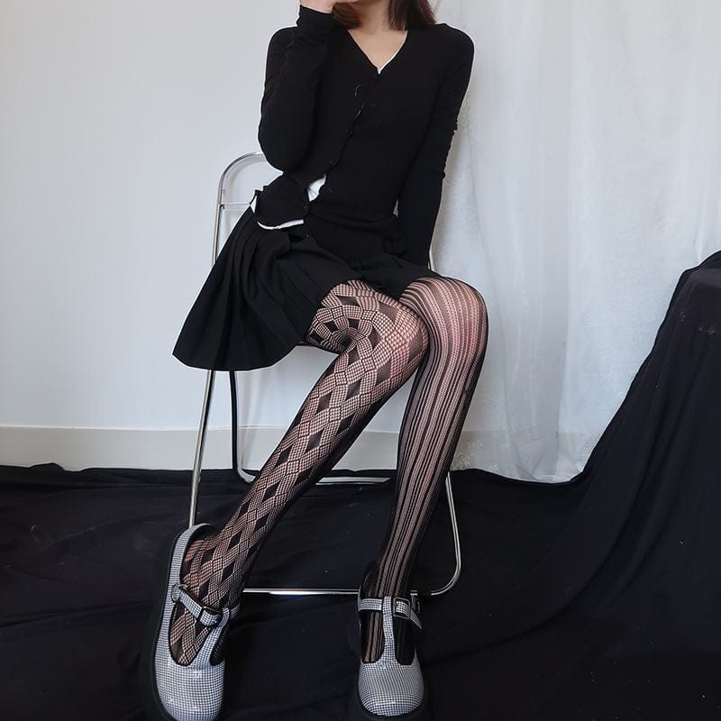 Kobine Women's Punk Asymmetrical Lace Stockings