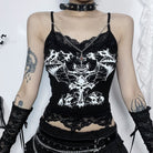 Kobine Women's Punk Bat Printed Lace Hem Tank Top