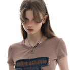 Kobine Damen-Halskette mit Punk-Perlen und rechteckigem Anhänger