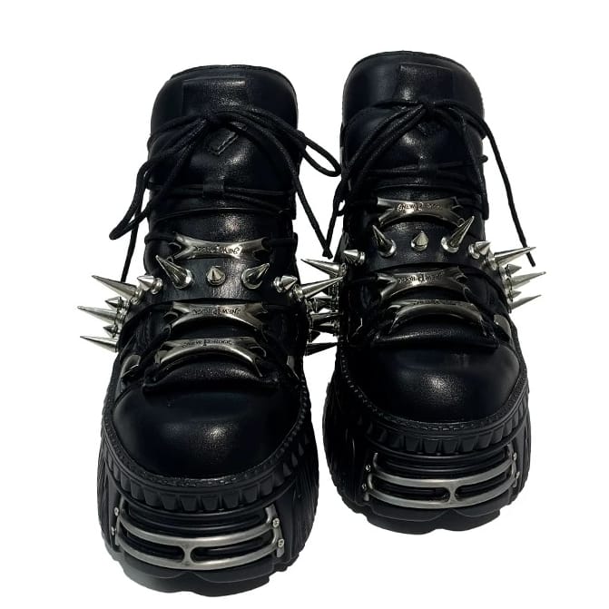 Kobine Women's Punk Black Chunky Platform Shoes with Spikes