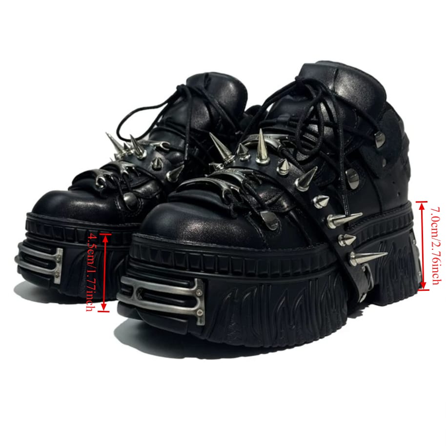 Kobine Women's Punk Black Chunky Platform Shoes with Spikes