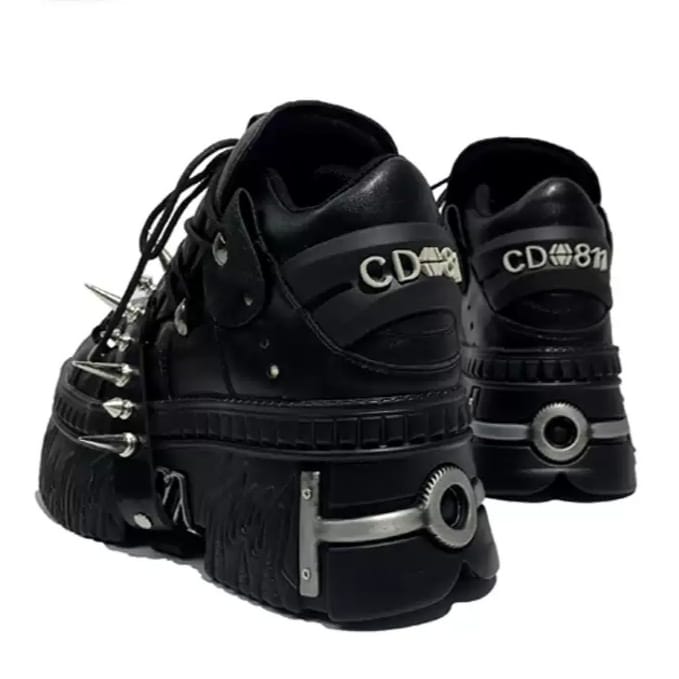 Kobine Women's Punk Black Chunky Platform Shoes with Spikes