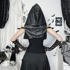 Kobine Women's Punk Buckle Faux Leather Short Cape with Hood