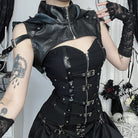 Kobine Women's Punk Buckle Faux Leather Short Cape with Hood