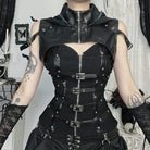 Kobine Women's Punk Buckle Faux Leather Short Cape with Hood