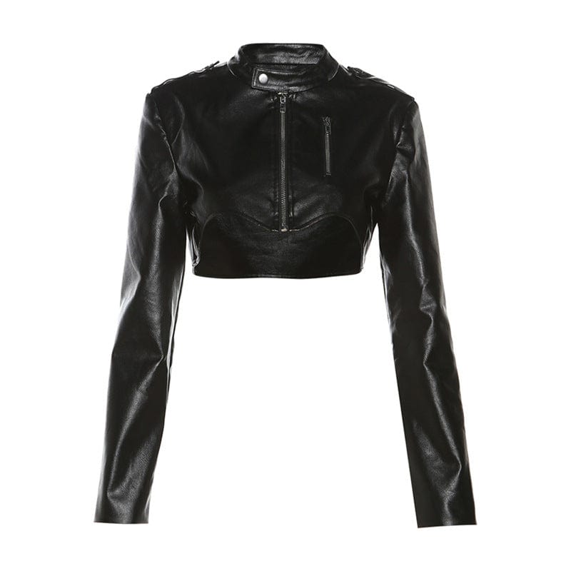 Kobine Women's Punk Buckle Faux Leather Short Jacket