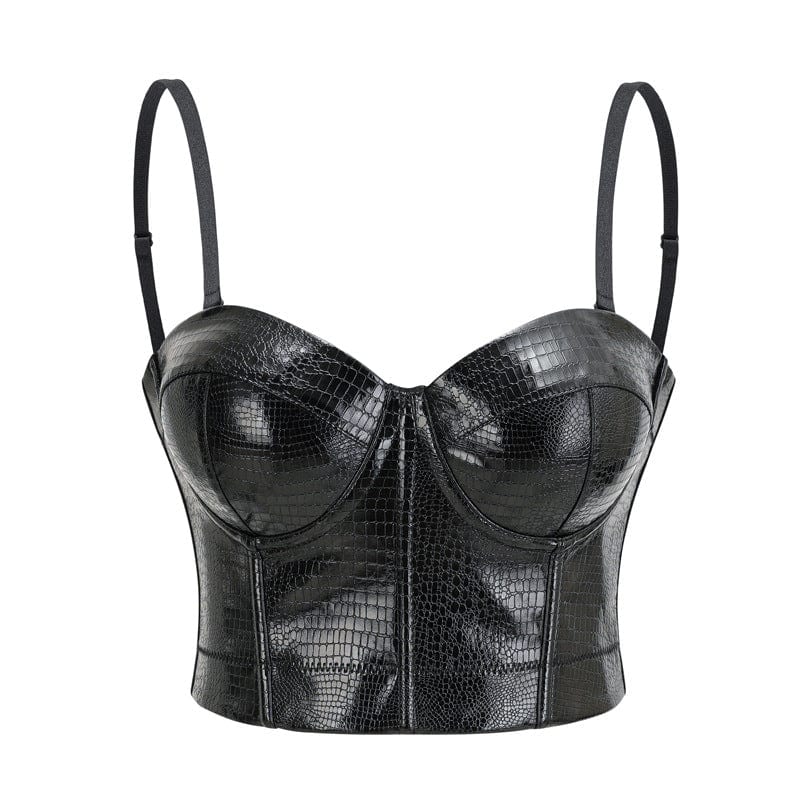 Bustier de piel sintética con correa de hebilla punk para mujer de Kobine
