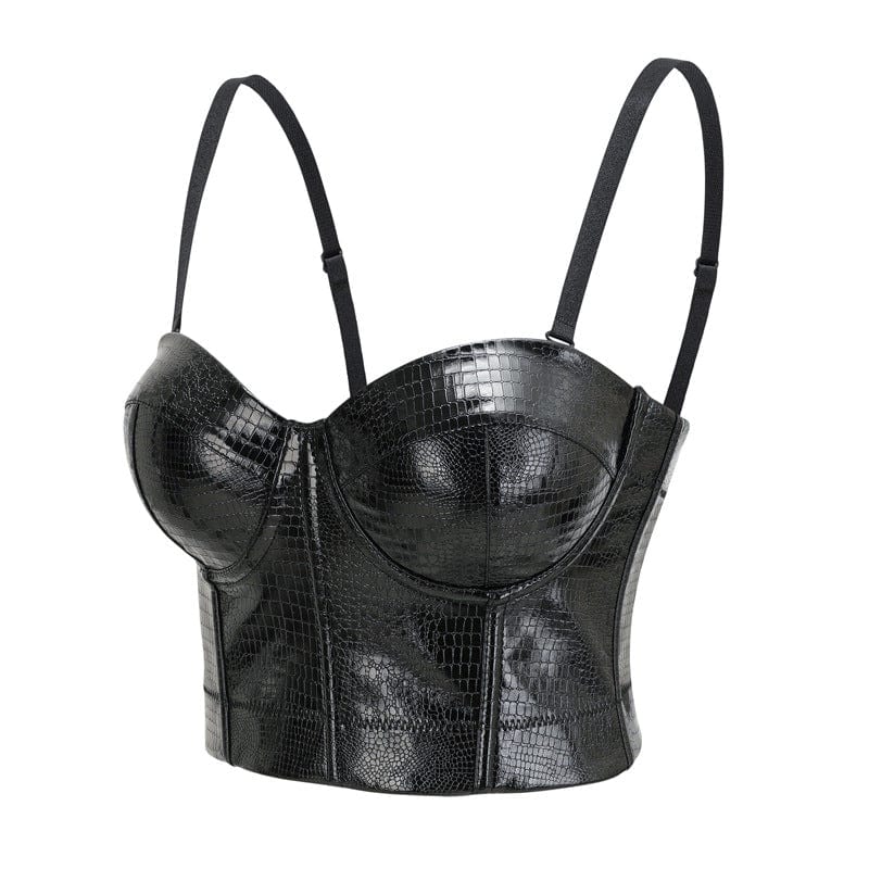 Bustier de piel sintética con correa de hebilla punk para mujer de Kobine