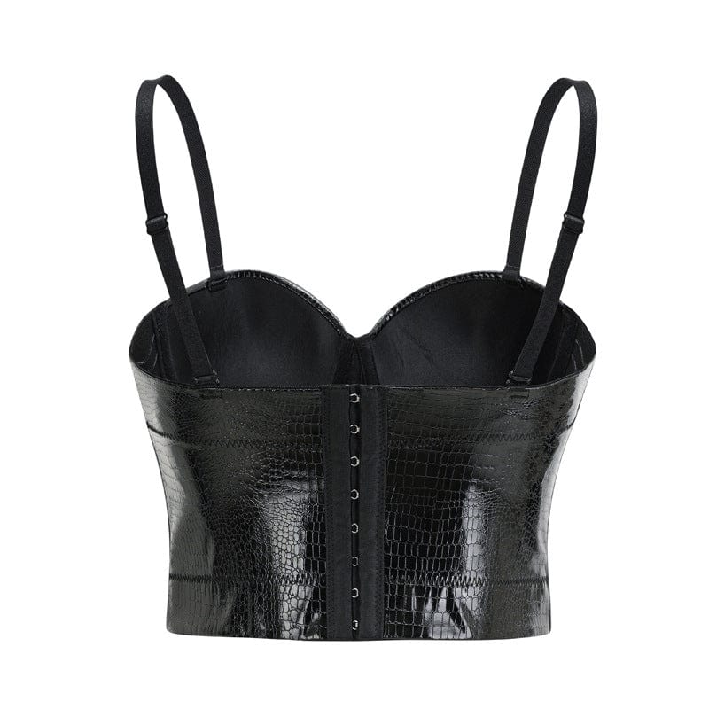 Bustier de piel sintética con correa de hebilla punk para mujer de Kobine