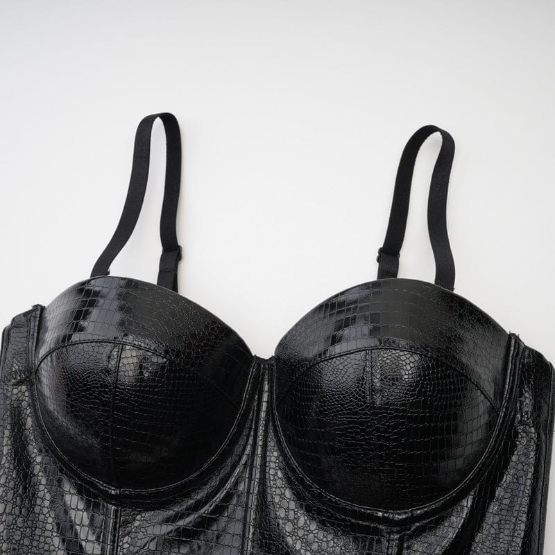 Bustier de piel sintética con correa de hebilla punk para mujer de Kobine