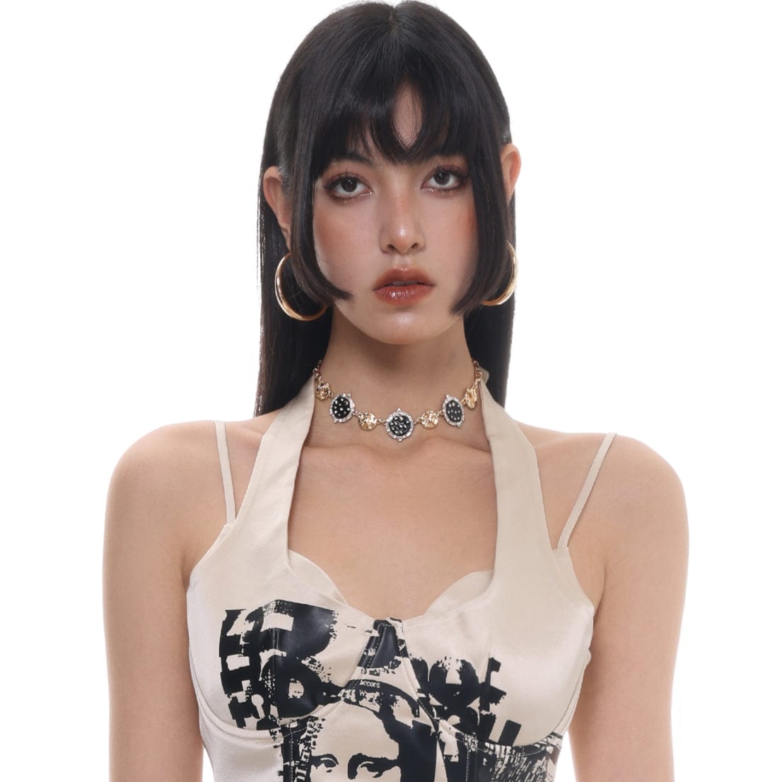 Kobine Women's Punk Button Diamante Necklace