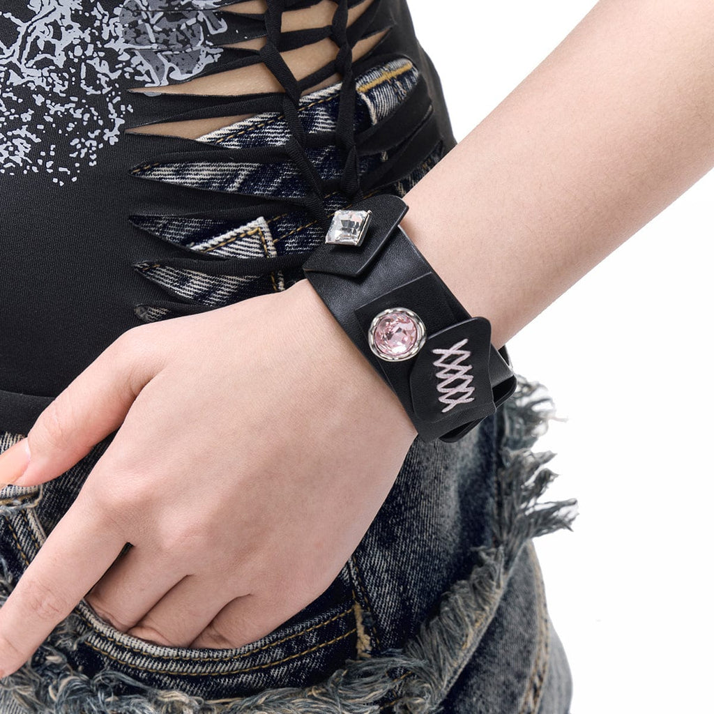 Kobine Women's Punk Button Faux Leather Bracelet