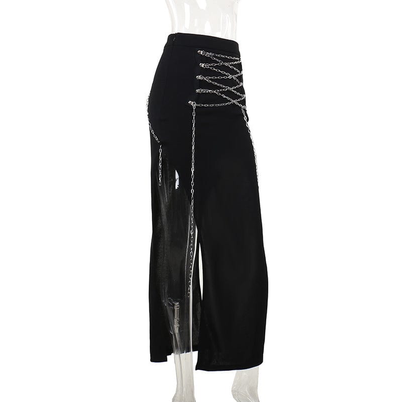 Kobine Women's Punk Chain Side Slit Skirt