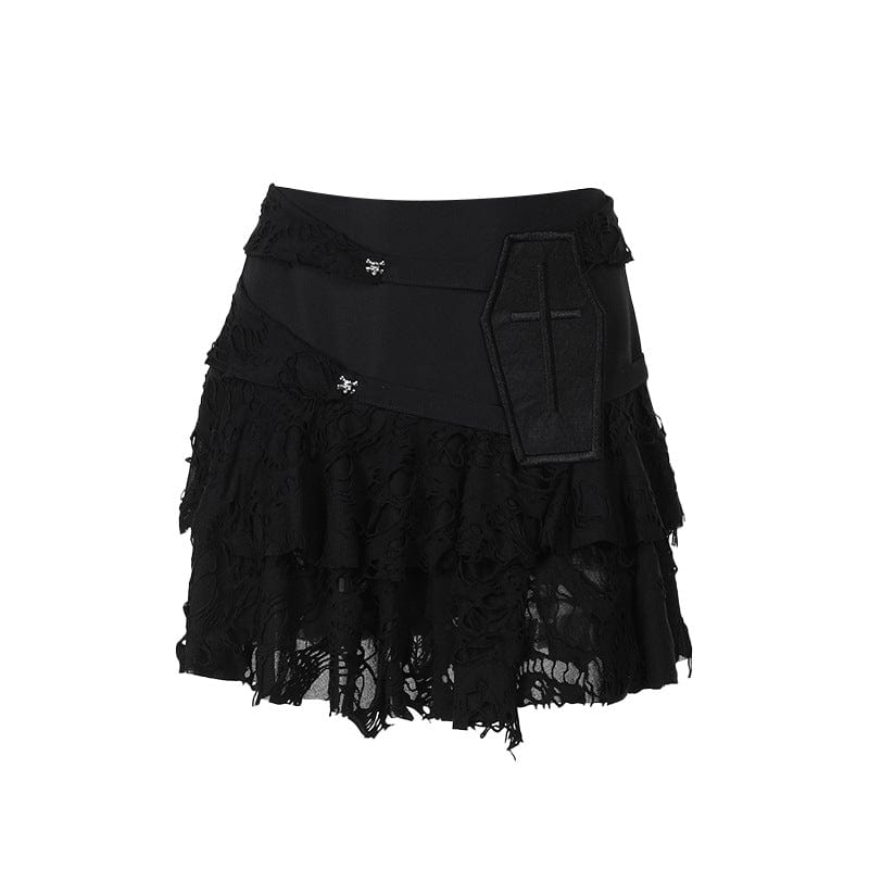 Kobine Women's Punk Coffin Ripped Layered Skirt