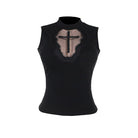 Kobine Women's Punk Cross Embroidered Unedged Tank Top