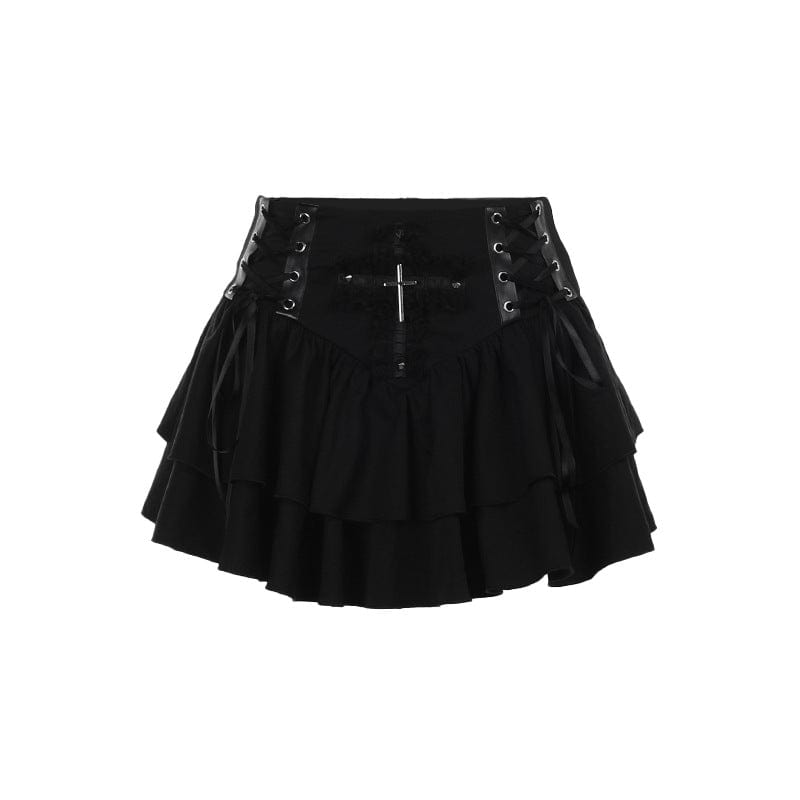 Kobine Women's Punk Cross Lace-up Eyelets Short Skirts